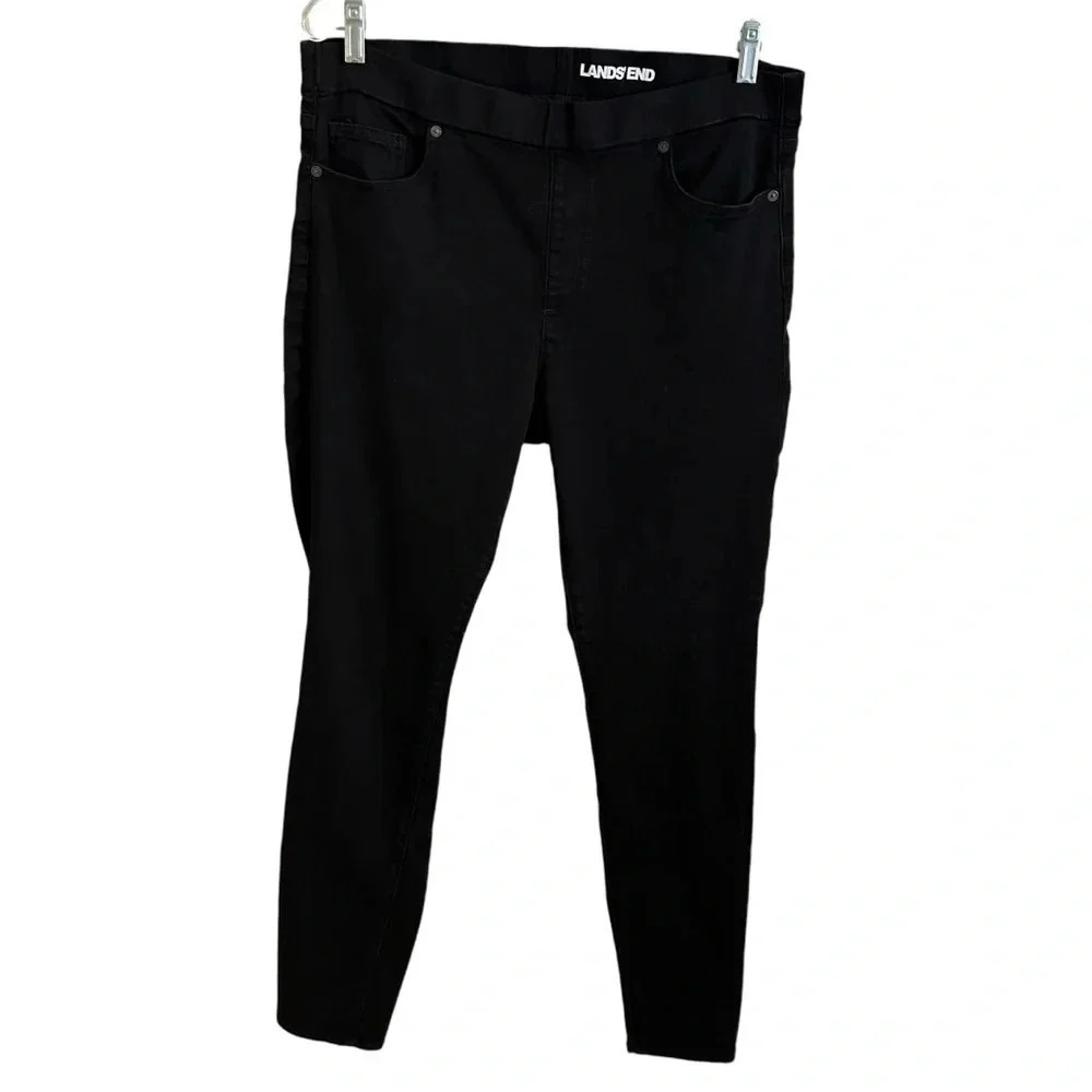 Lands End Womens 16‎ Black Wash 5 pocket Pull On Skinny Jeans Stretch 30” Inseam